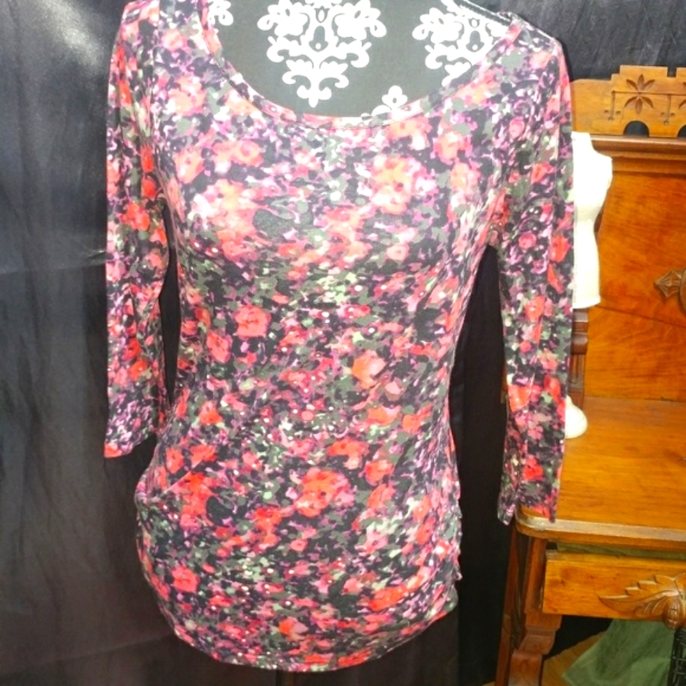 French Connection Casual Basic Ruched Side Floral… - image 1